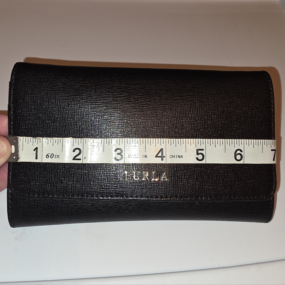 Furla Black Leather Wallet With Crossbody Strap - Picture 9 of 12